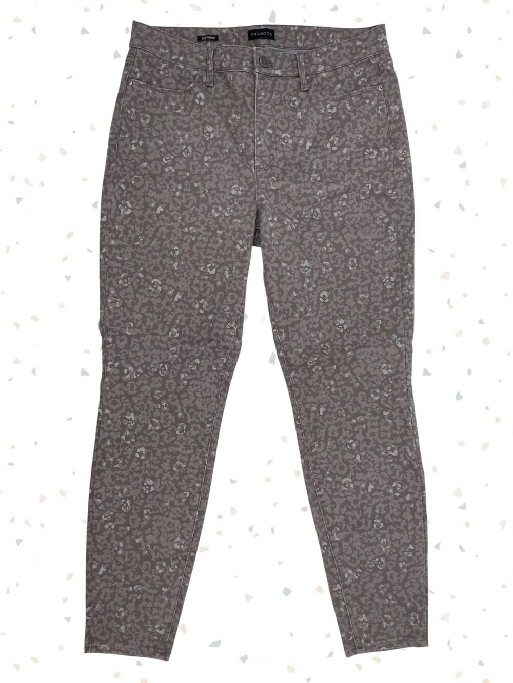 Talbots Gray Pants Leopard Print Jeggings Skinny Jeans Casual Office Fit Size 12